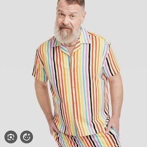 Pride for Target - Unisex Button Down Short Sleeve Shirt in Rainbow/Cream Linen
